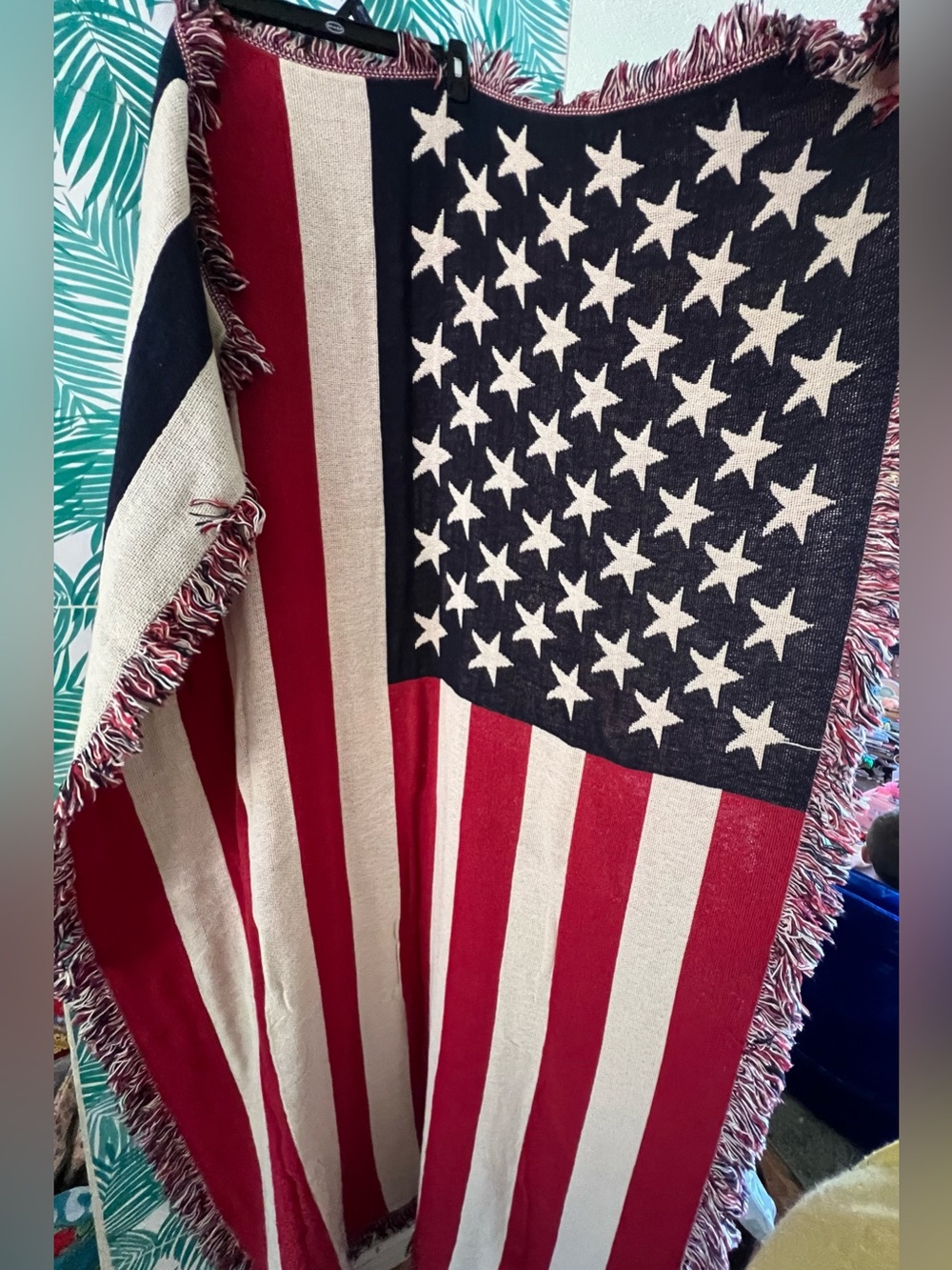 Wrangler Patriotic Star & Stripe tapestry throw blanket Red, White & Blue 72x46